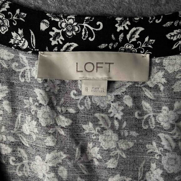 Womens Loft V-Neck Button Mini Shift Dress Black Floral Print Linen-Blend Size 8 - Picture 4 of 7